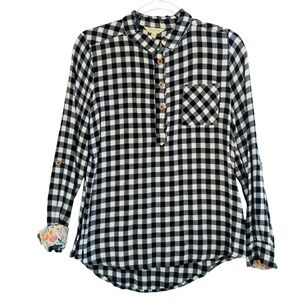 Matilda Jane Joanna Gaines Black White Gingham Button Shirt Top Womens M Cottage